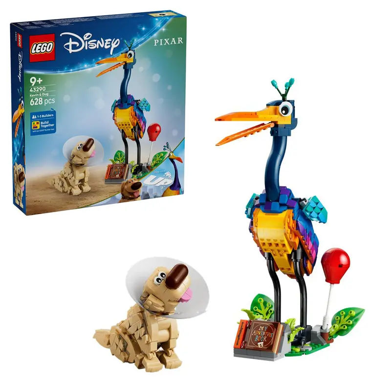 LEGO Disney Kevin & Dug Set – Buildable Bird and Dog Duo with Red Balloon, Leaves, and Display Stand – Heartwarming Birthday Gift for Ages 9+ and Up Movie Fans
